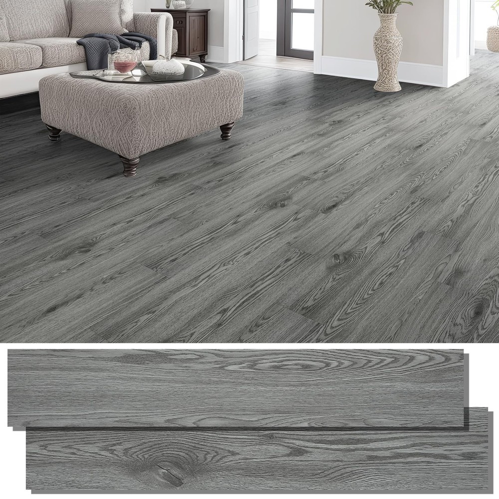 Self-adhesive vinyl plank flooring with wood grain peel and stick tiles
