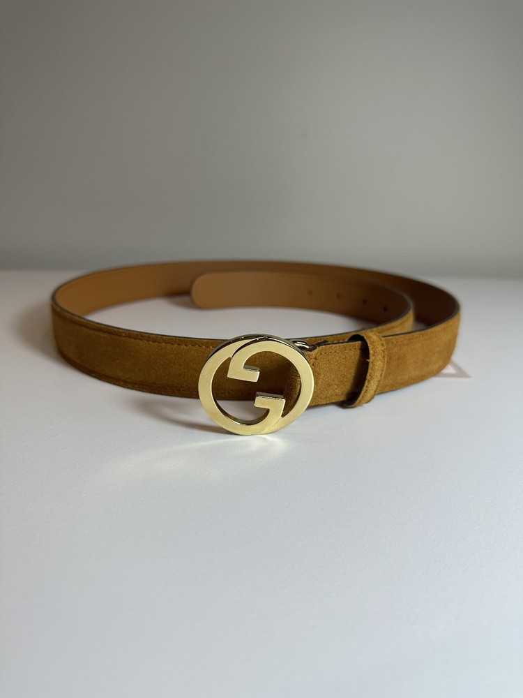 NWT Authentic Gucci Suede Belt in Tan with Gold GG Buckle Size 100/40
