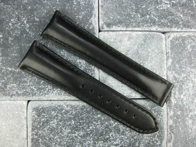 22mm Black Calf Leather Deployment Watch Band for OMEGA Seamaster BK A