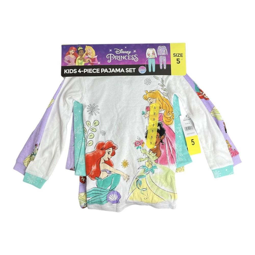 Girl Disney Princess 4-Piece Tops & Bottoms Pajama Set Size 5 NWT