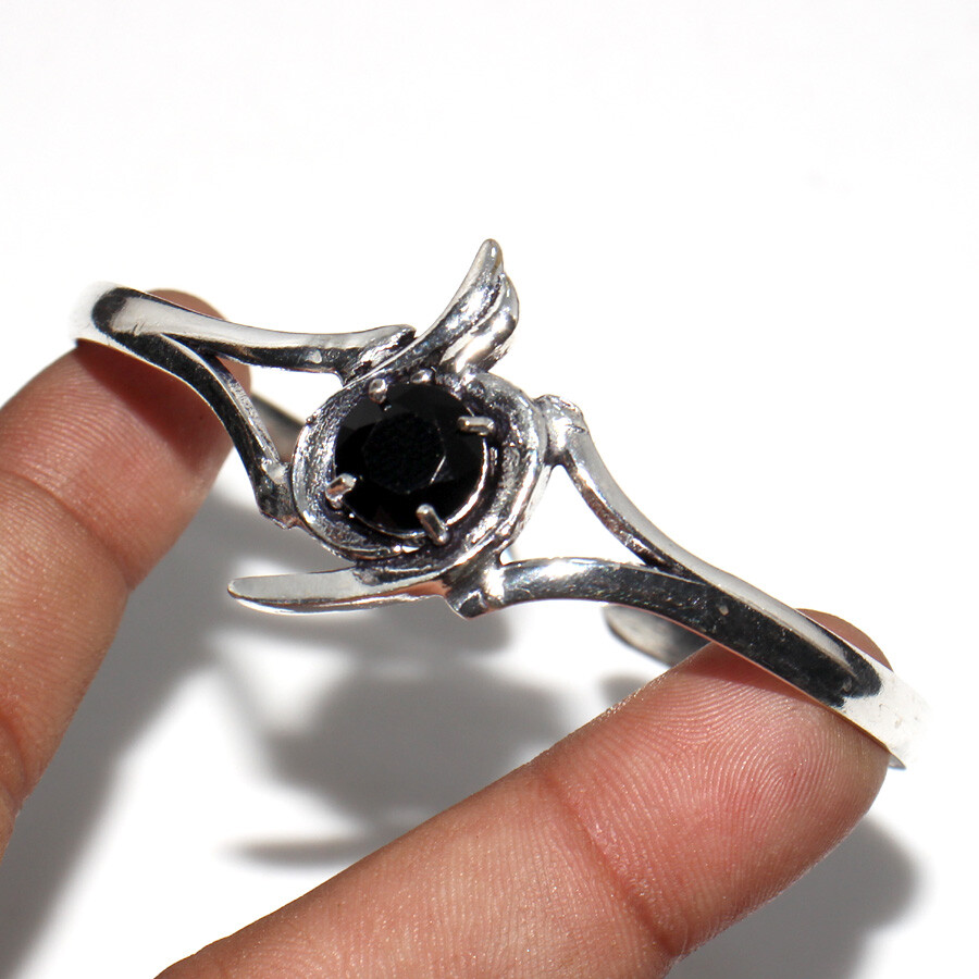 Black Onyx 925 Silver Plated Gemstone Bangle FreeSize Stylish Gift JW
