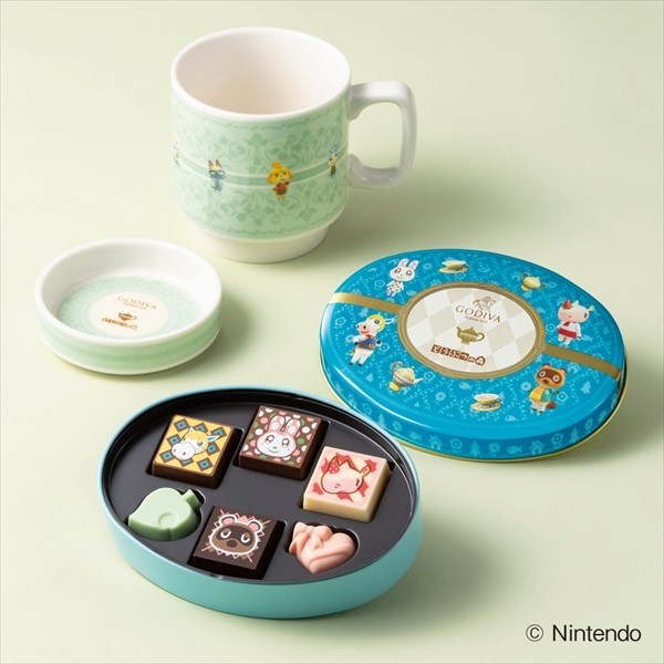 GODIVA x Animal Crossing Limited Assortment Blue 6pcs Lidded Tea Mug Cup Set
