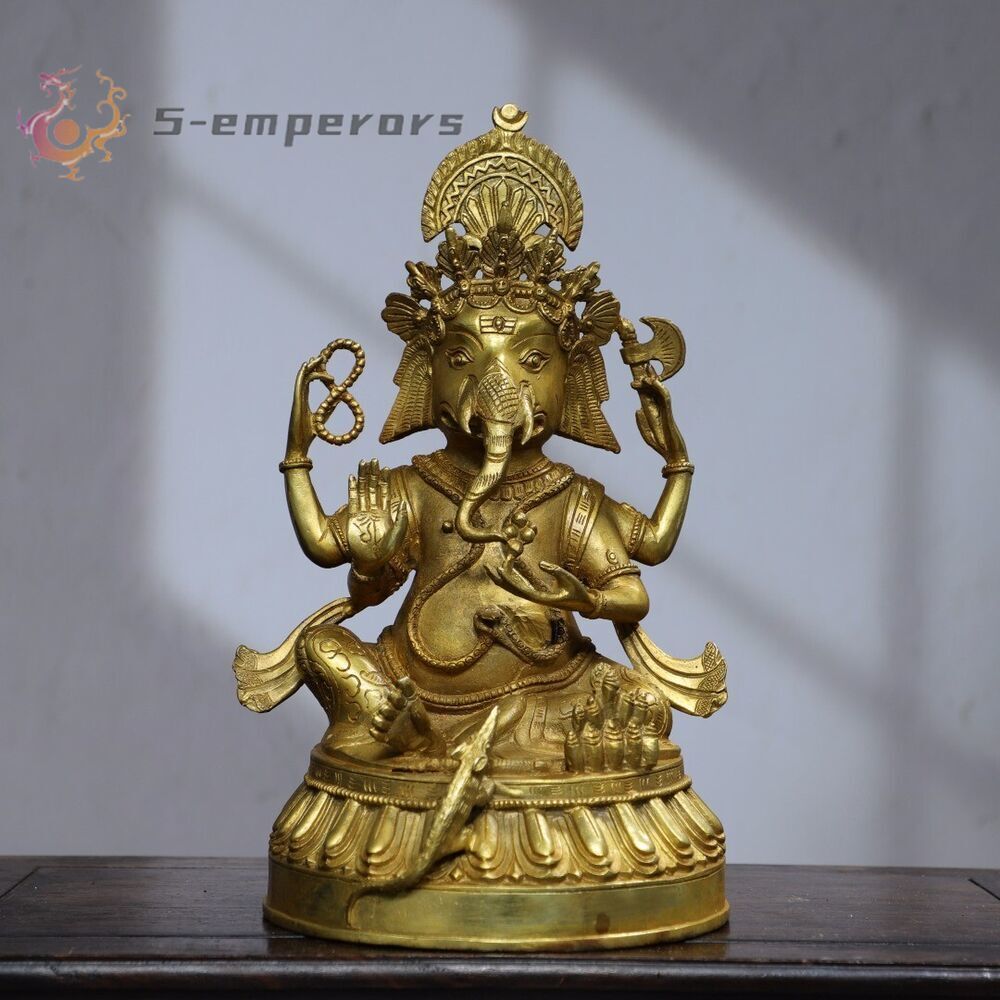 Chinese Bronze Gilded Statue of The Elephant Nose God of Wealth Antique