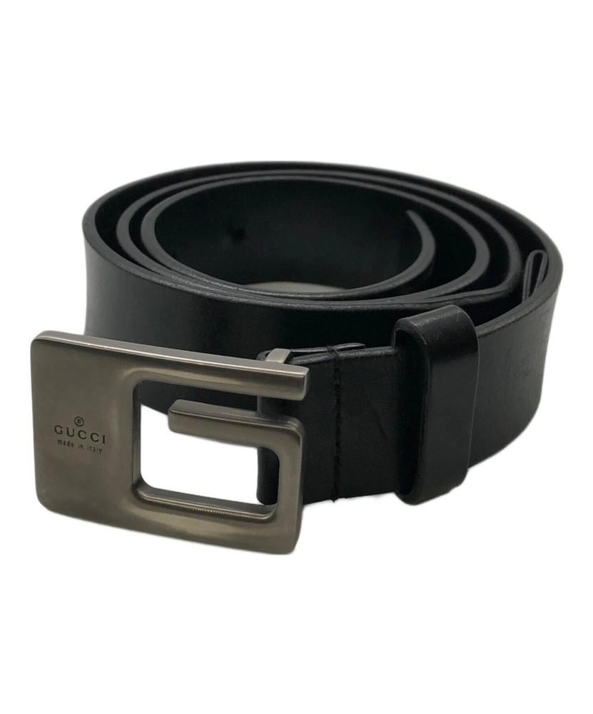 GUCCI G Logo Black Leather Belt with Buckle Authentic Made in Italy Pre-Owned