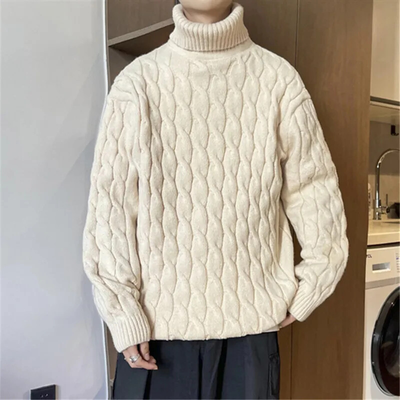 Men's Warm Turtleneck Sweater Pullover Knit Top for Winter
