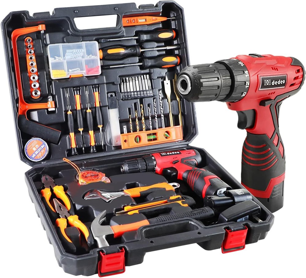 Tool Set with Drill  108Pcs Cordless Drill Household Power Tools Set with 1...