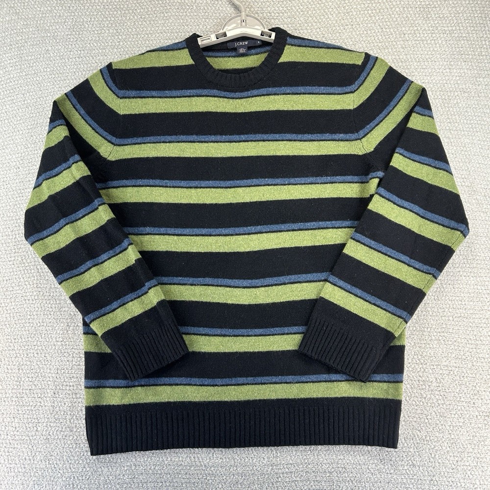 J Crew Sweater Mens Medium Striped 100% Lambswool Crewneck Pullover Knit