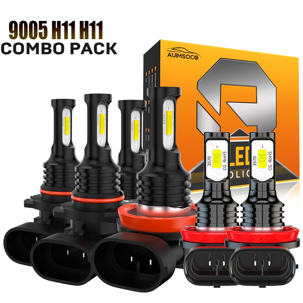 9005 9006 H11 LED Headlight Fog Light Kit High Low Beam Bulbs 6000K White