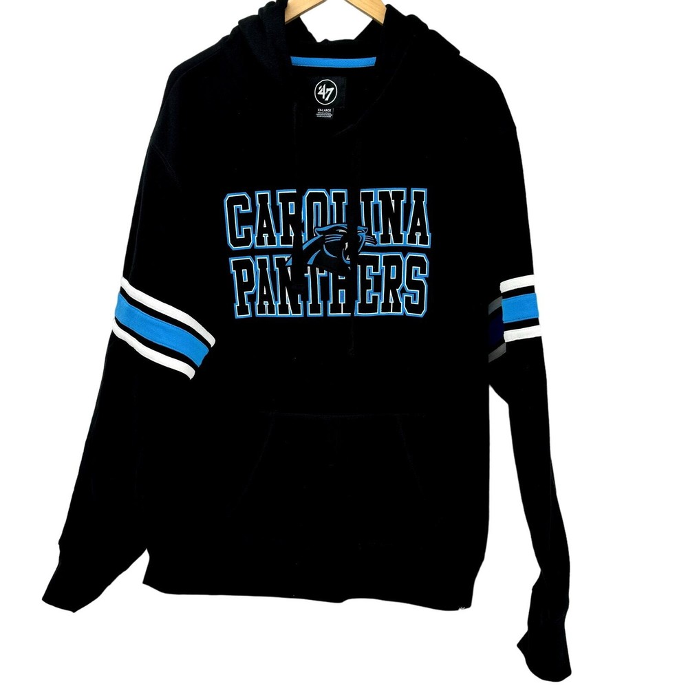 '47 Carolina Panthers Hoodie Mens XXL 2XL NFL Black Blue Pullover Jacket