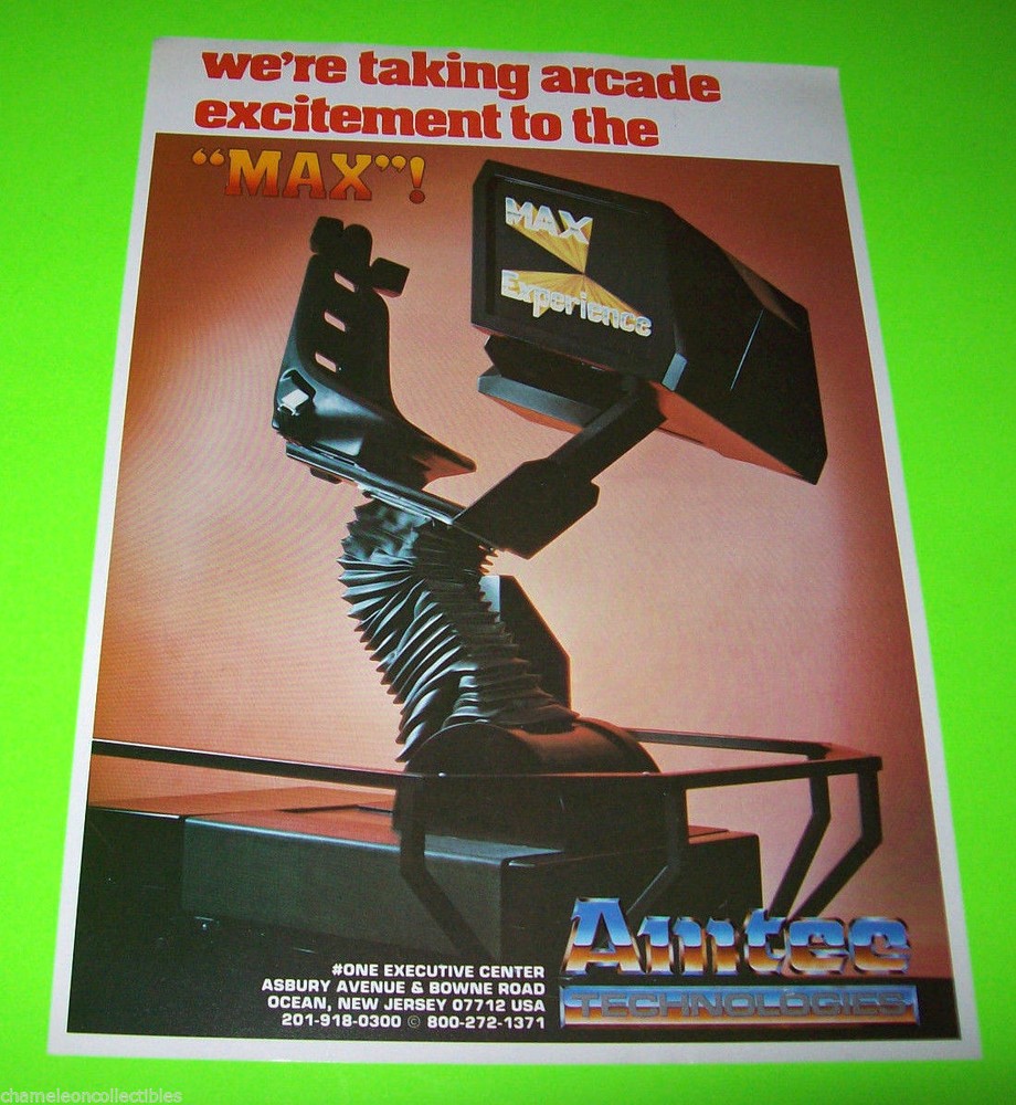 MAX EXPERIENCE AMUSEMENT TECHNOLOGY 1983 VIDEO ARCADE GAME SIMULATOR FLYER