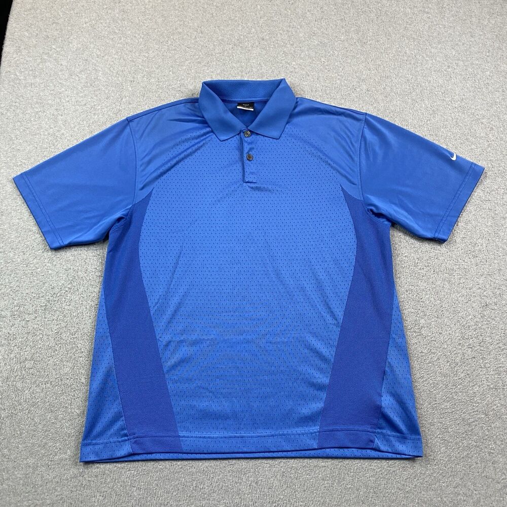 Nike Polo Shirt Mens Medium Dri Fit Performance Breathable Swoosh Logo Blue Golf