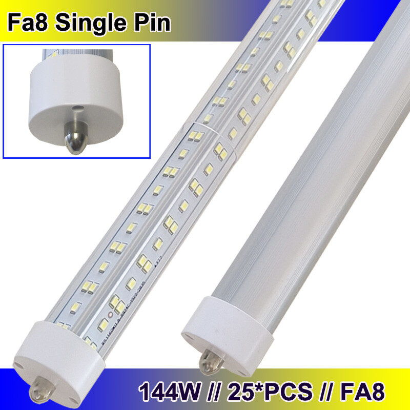 T8 8FT 144W LED Tube Light FA8 Single Pin 8FOOT LED Shop Light Bulb 25PACK