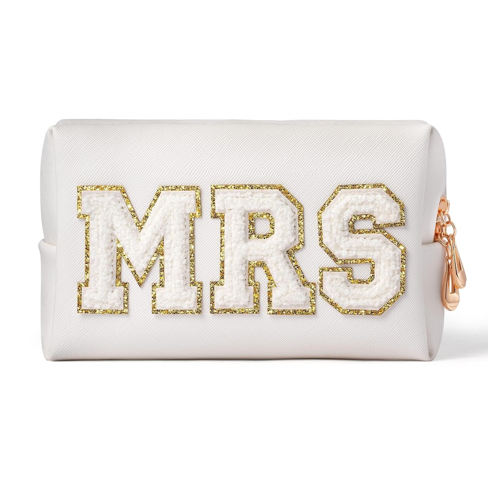 Bride Mrs Cosmetic Bag PU Leather White Letter Waterproof Travel Purse