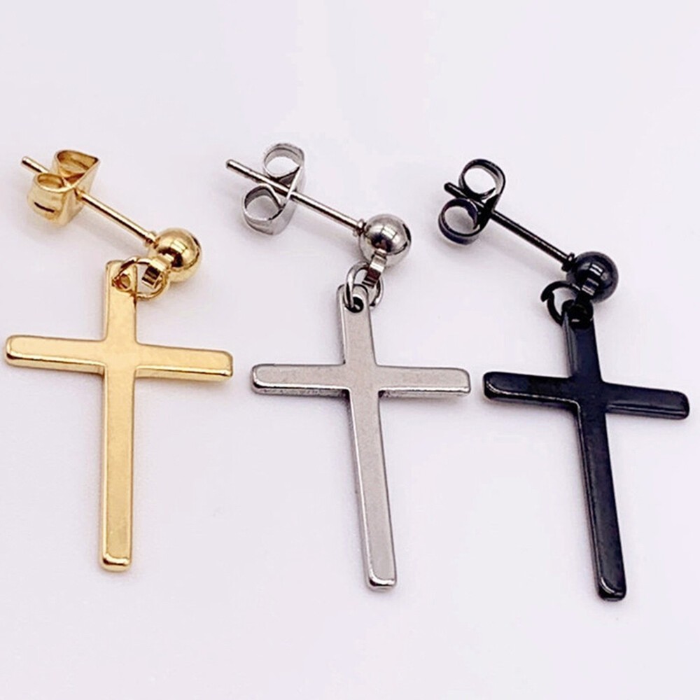 Titanium Earring Personality Men Earrings Steel Black Cross Street 1pc Hipster