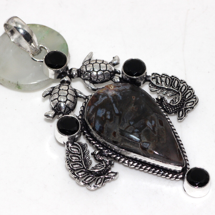 Stick Agate Black Onyx 925 Silver Plated Pendant 3
