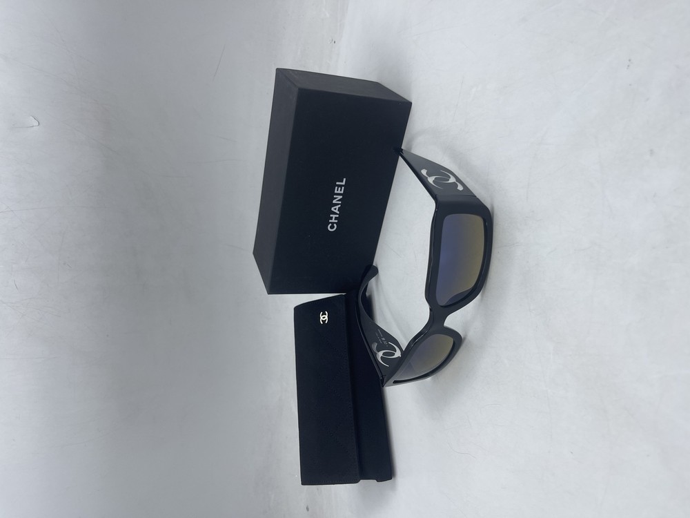 Chanel Womens Rectangle Sunglasses Black Brown Gradient Blue Polar Vintage