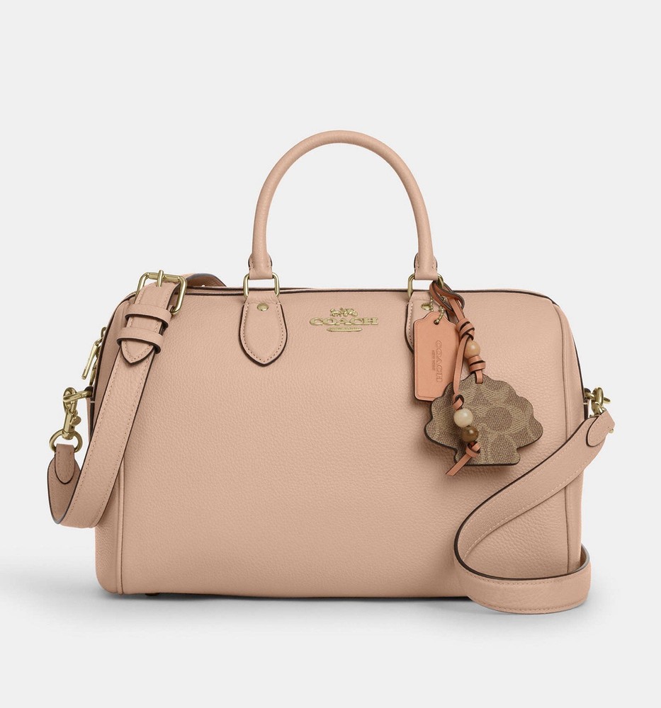 NWT Coach Large Rowan Satchel Bag With Shell Charm CBH76 Cream/Tan