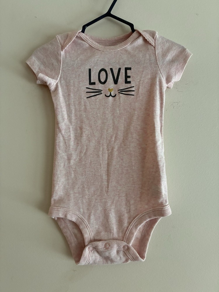 Carter's Baby Girls Glitter Love Cat Cotton Blend Short Sleeve Bodysuit Pink 12M