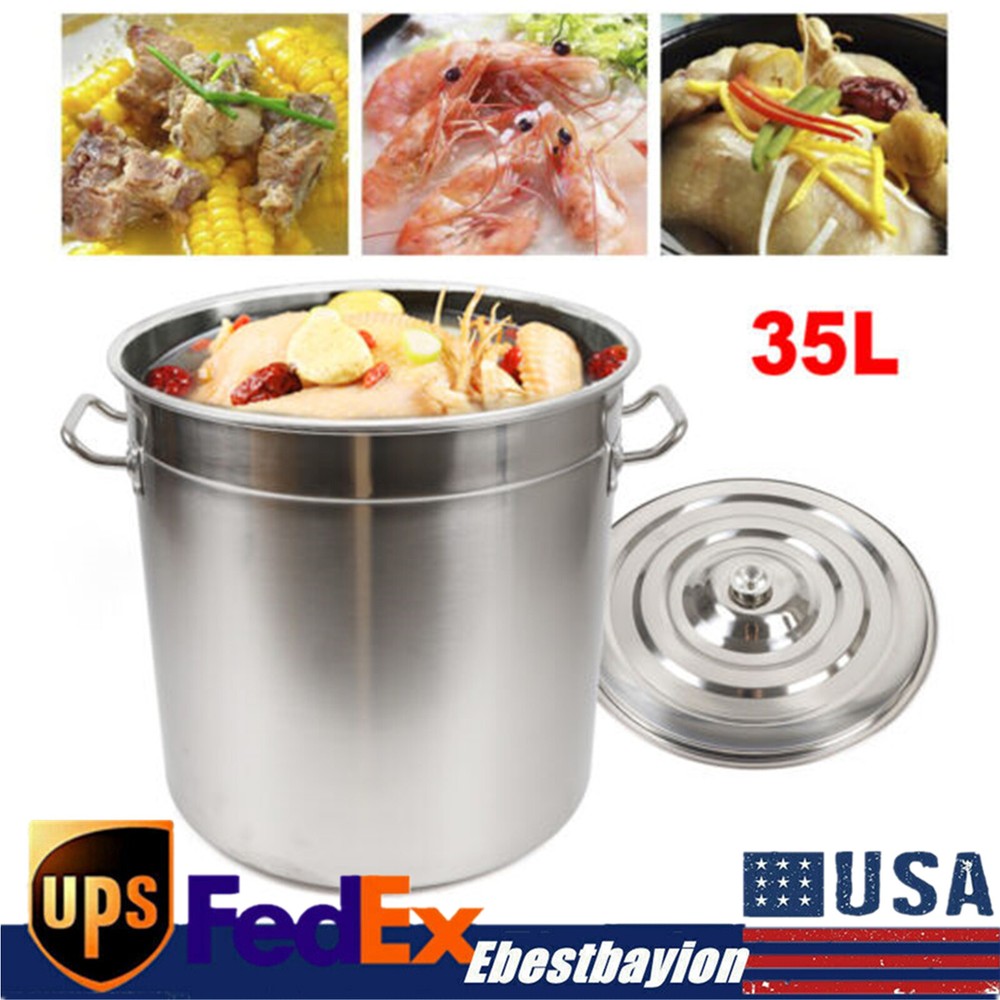 35L/9.25Gal Stock Pot Stainless Steel Large Kitchen Soup Big Cooking Restaurant