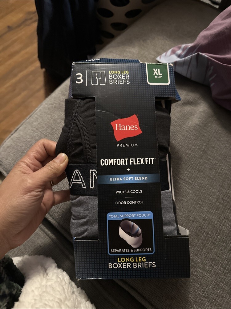 Hanes Men's Boxer Briefs 3 Pk Size XL 40-42 Comfort Flex Fit Long Leg Pouch F11