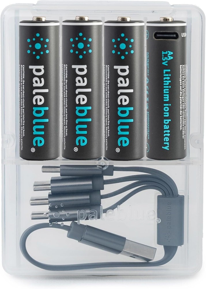USB Rechargeable AA Batteries by Pale Blue, Lithium Ion 1.5v USB-C 4-Pack