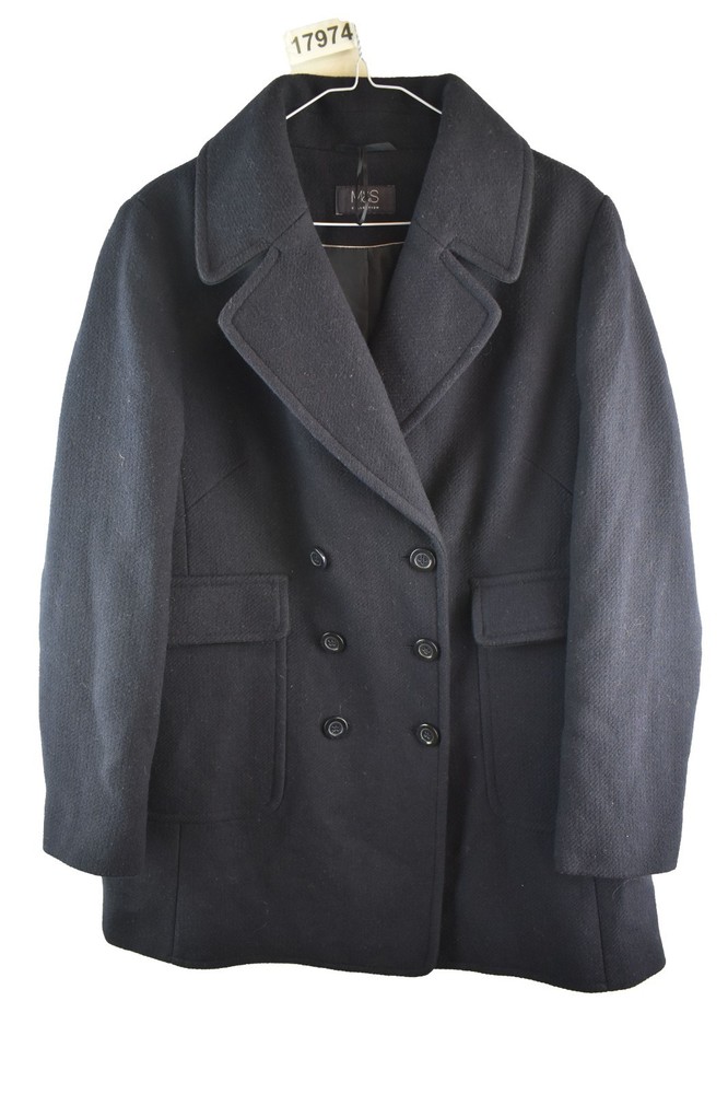 MARKS AND SPENCER Navy Trench Coat size Uk 16 Womens Overcoat Wool Blend Casual