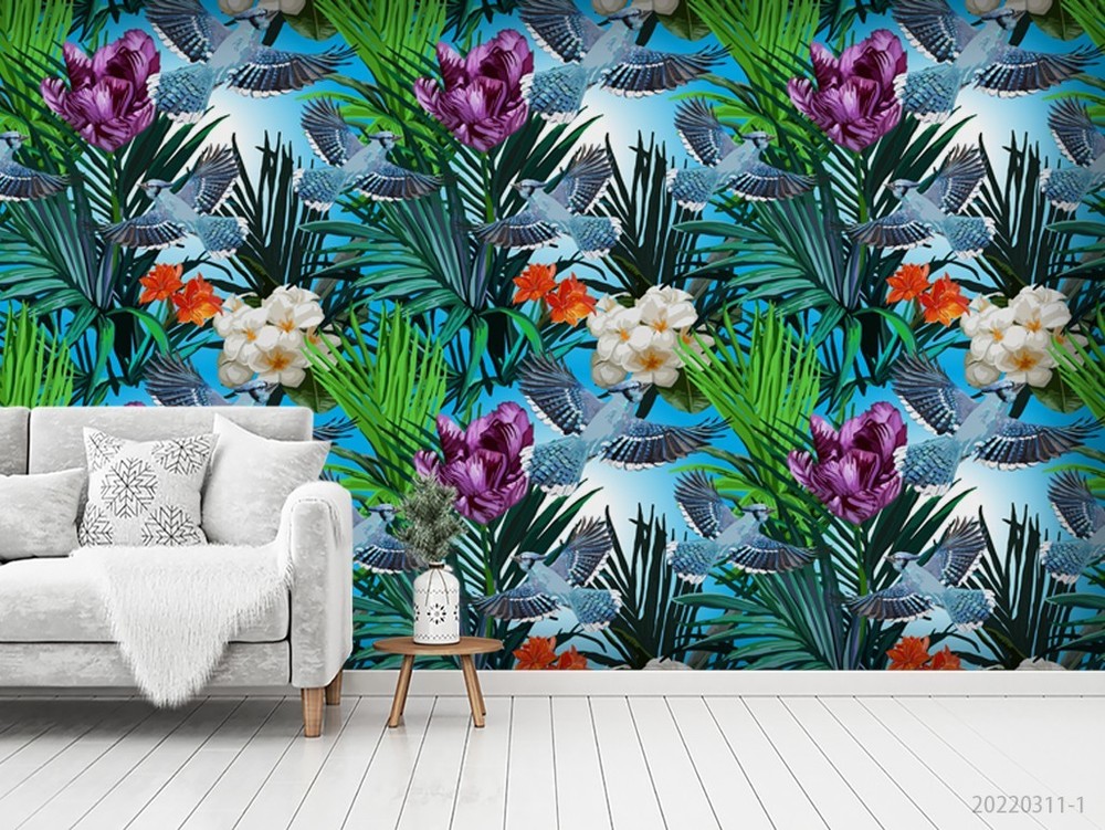 3D Flowers Leaves Bird Pattern Wall Murals Wallpaper Murals Wall Sticker
