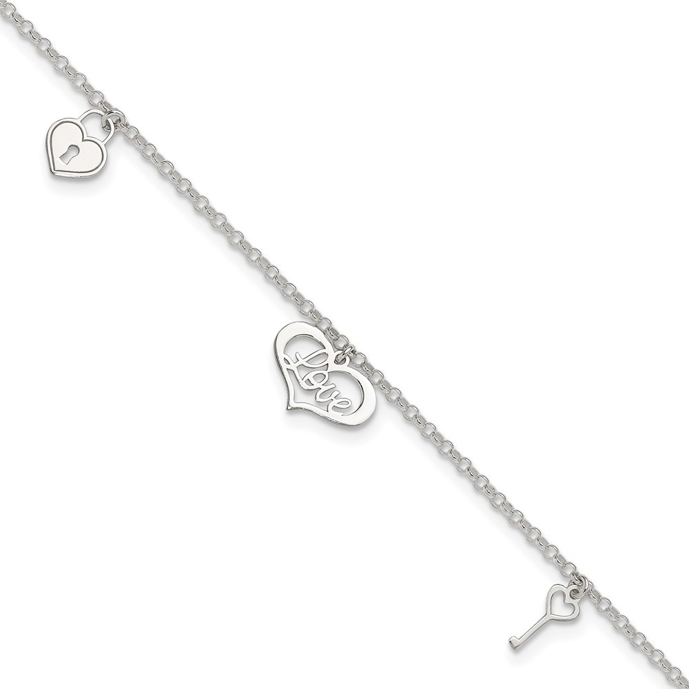 Sterling Silver Love Themed Dangles Anklet 9