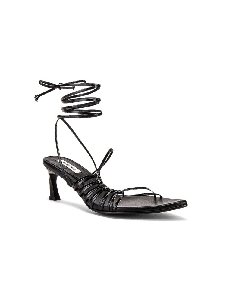 REIKE NEN Women's Black Leather Strappy Knotted Padded Pointed Toe Sandals Size 36