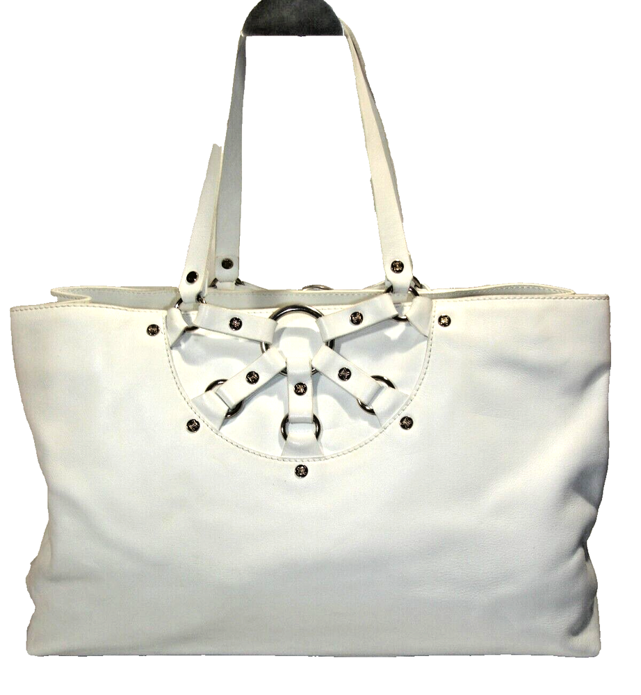 CELINE White XL Soft Leather Tote Shoulder Bag Front Back Design Mint Condition