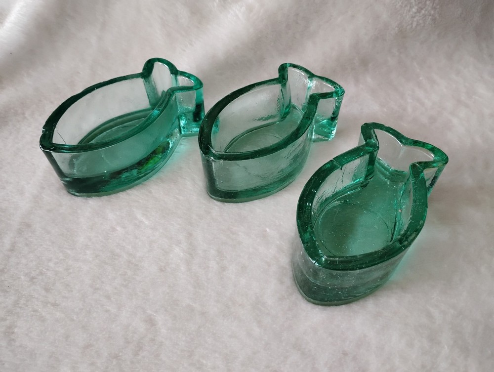 Vintage 3 Aqua Green Glass Fish Shaped Condiment Nut Jelly Trinket Dish,...