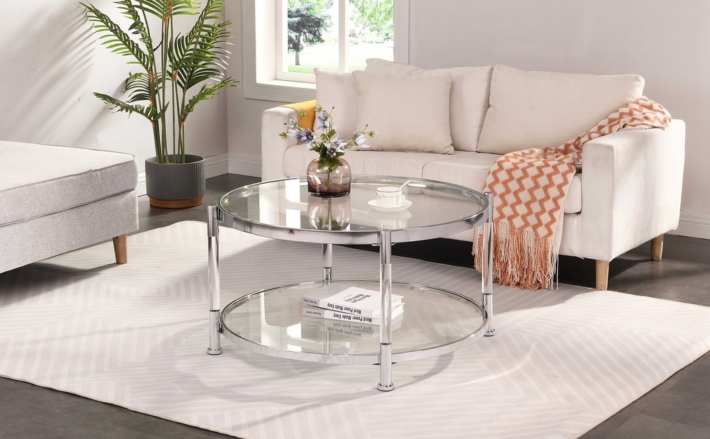 W82153572 Contemporary Acrylic Coffee Table,32.3'' Round Tempered Glass Coff