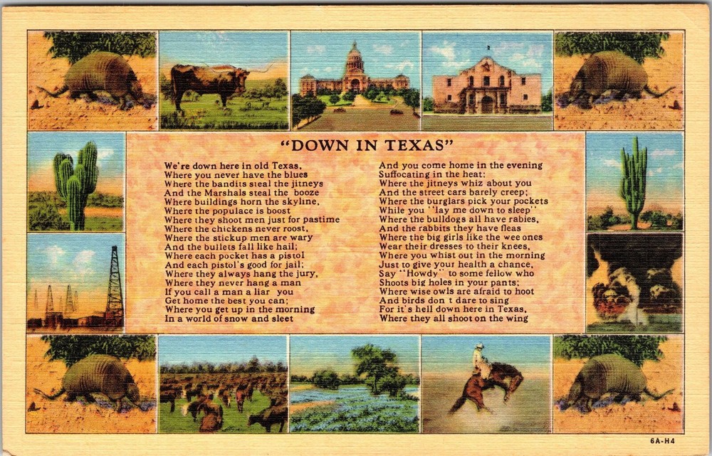 TX-Texas, Poem And Animals And Landmarks, Vintage Postcard