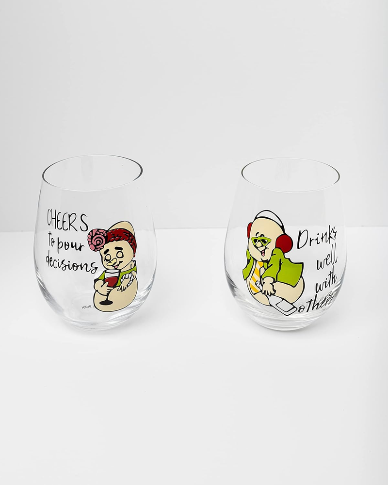 Stemless Wine Glasses Set of 2 Crystal Clear Colored Wine Glass Premium Shiny Dr