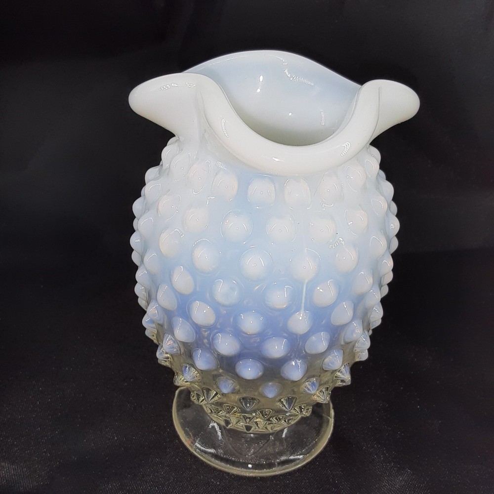 Vintage Fenton Moonstone Hobnail Opalescent Ruffle Rim Mini Vases