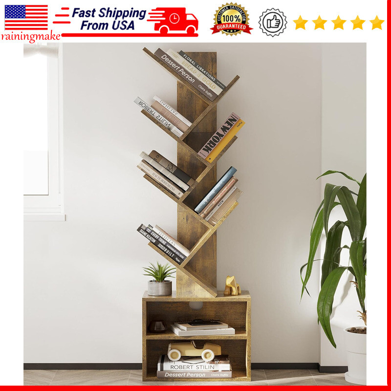 6-Tier Tree Bookshelf Open Storage Cabinet Floor Standing Bookcase USA