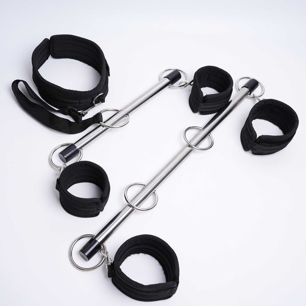 Metal Spreader Bar Neck Collar Handcuffs Anklecuffs Restraints Set Kit Bondage