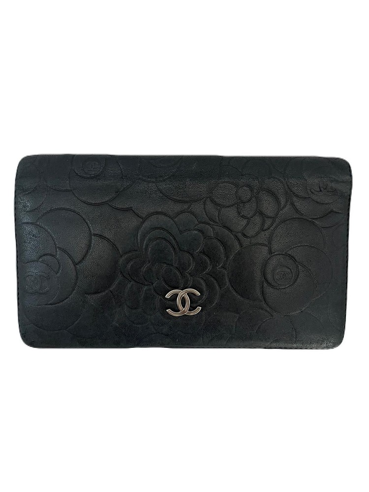 CHANEL Black Leather Long Wallet Pre-Owned E0117-6