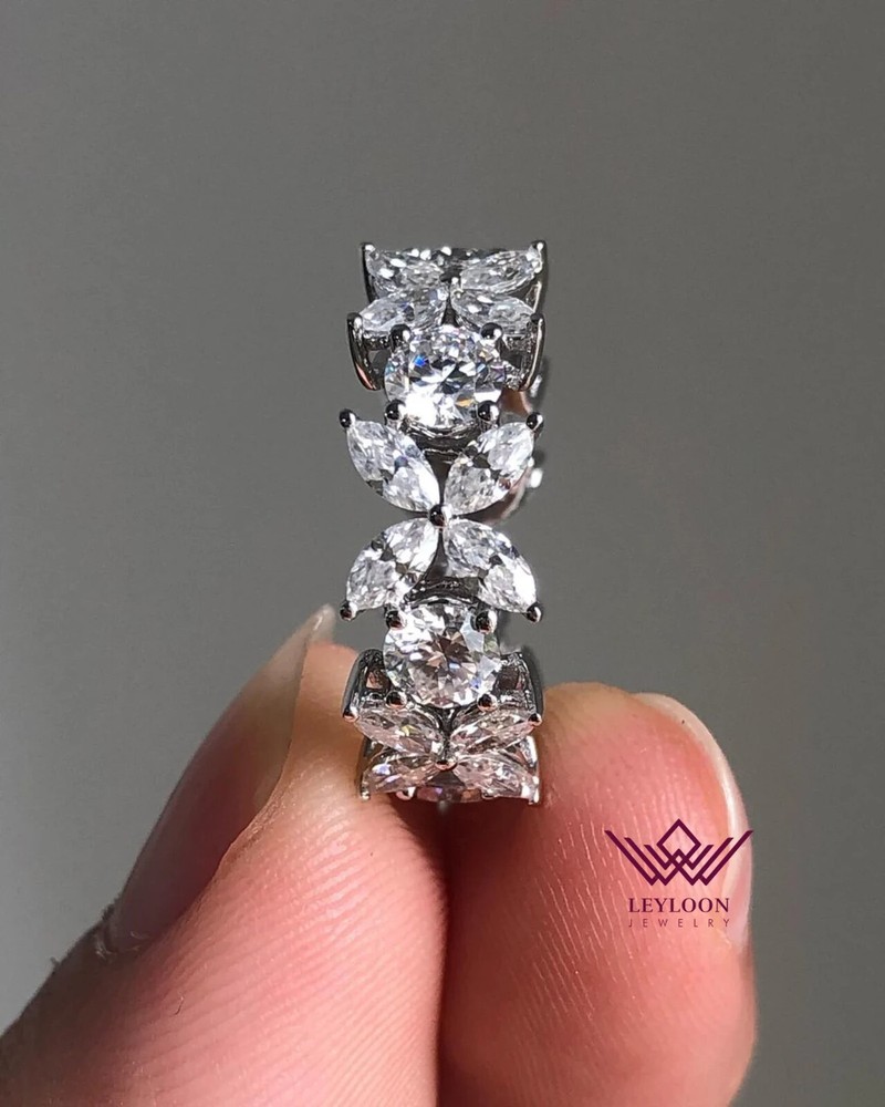 Marquise Cut Eternity Band D Color Moissanite 5X Platinum Vermeil Ring