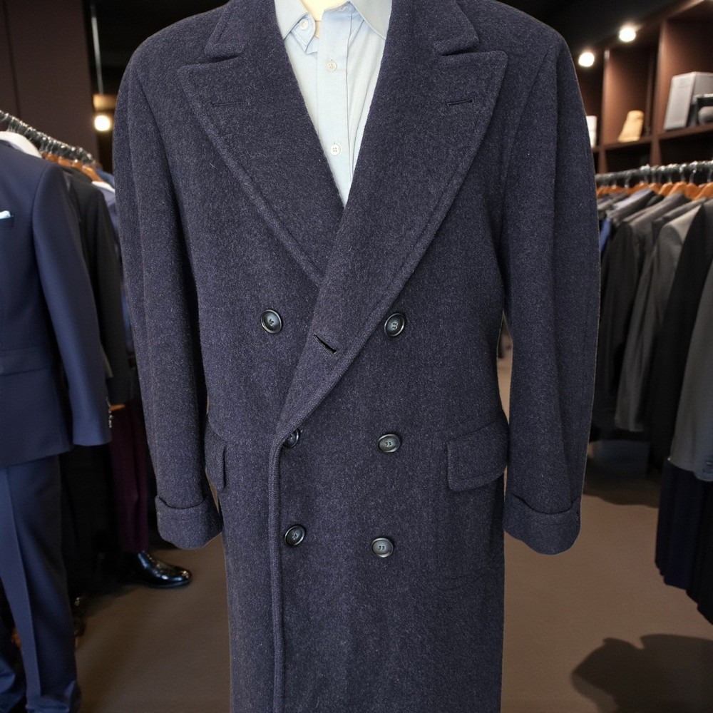 Vintage 1950s Double Breasted Peak Lapel Overcoat 40r Frankoat Chunky Heavy Wool