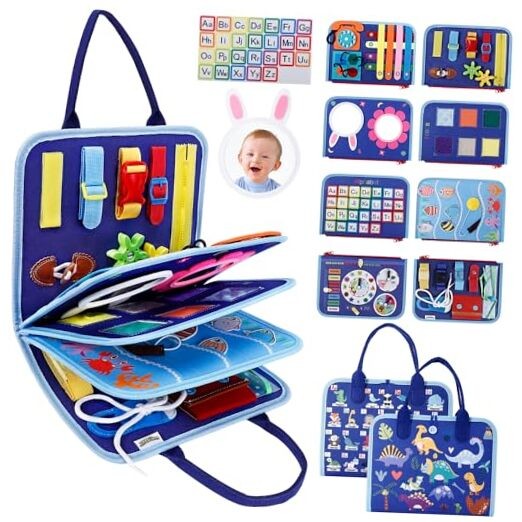 Busy Board Montessori Baby Toys for 1 2 3 4 Year Old Boys Girls Gifts, Blue
