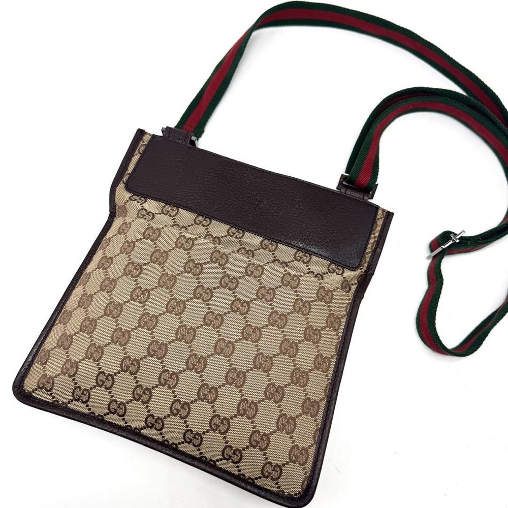 Vintage GUCCI Sherry Line GG Canvas Leather Brown Crossbody Shoulder Bag Excellent Condition