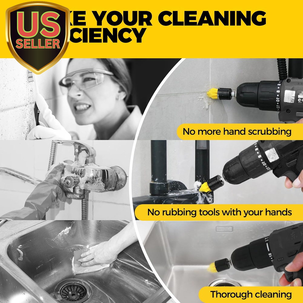 6 Piece Drill Brush with Multi-Purpose & Grout Head,Crevice Cleaning Brush，3/...