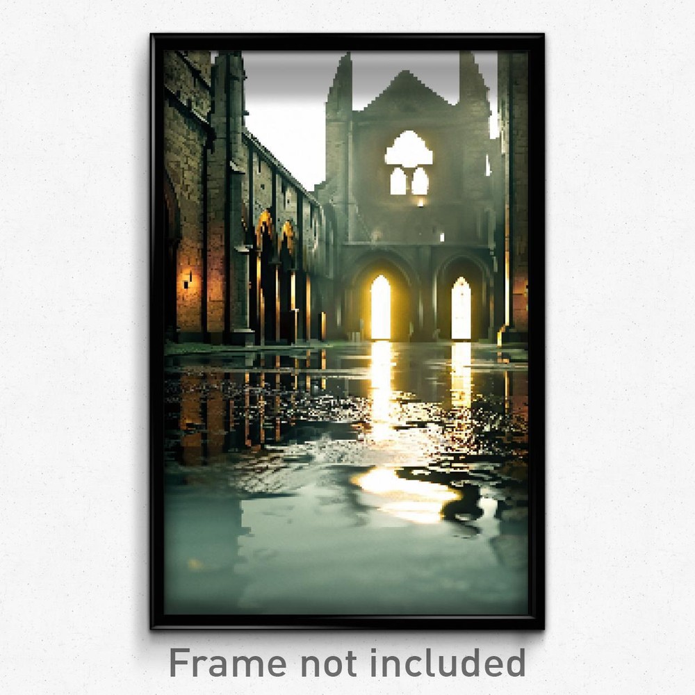 8-Bit Psychedelic Pixel Art Poster - Damp Abbey Trippy Video Game Print