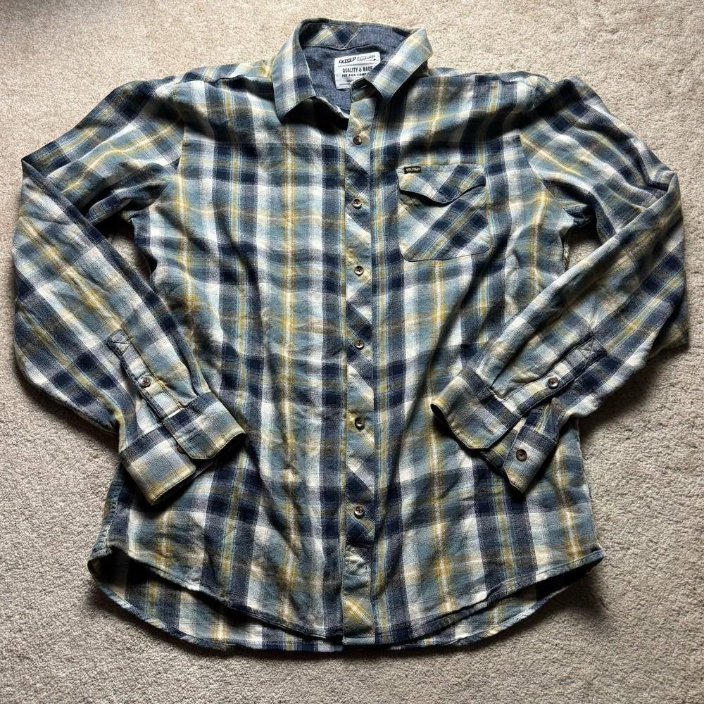 Volcom Plaid Button Up Shirt Long Sleeve Mens Large Gray