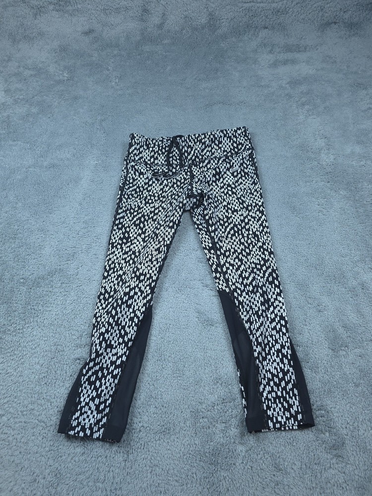 Nike Dri Fit Pants Womens Medium Black White Running Leggings Athletic Print
