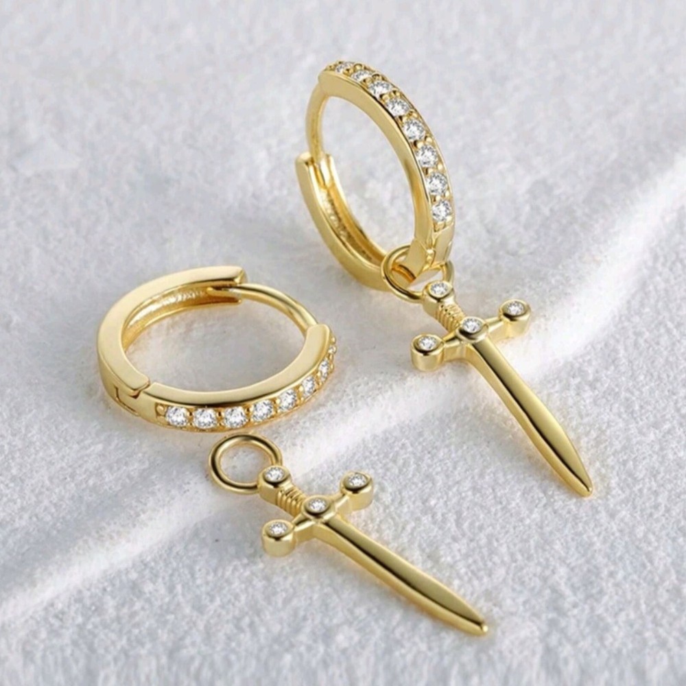 Gold Sword Hoop Earrings 18k
