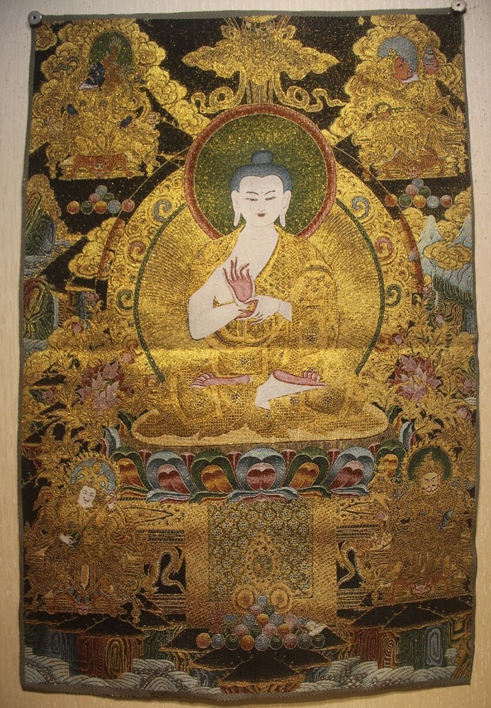 Nice Chinese Tibet Buddhist embroidery Brocade Thangka Tangka Sakyamuni Buddha