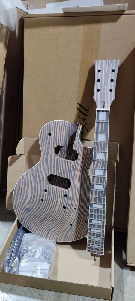 Open Box DIY 6 Six Electric Guitar Kit Zebrawood Body Rosewood Fingerboard 109