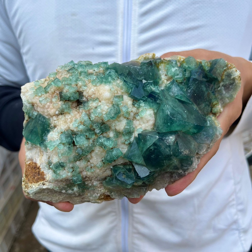 2.9LB Natural Green Fluorite Cube Quartz Crystal Cluster Mineral Specimen